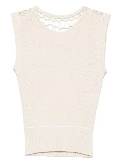 Mm6 Maison Margiela Open-knit Vest In Neutrals