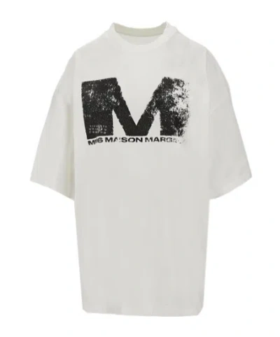 Mm6 Maison Margiela Open-necked Black Shirt In White