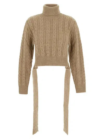 Mm6 Maison Margiela Open Waist Knit Sweater In Camel