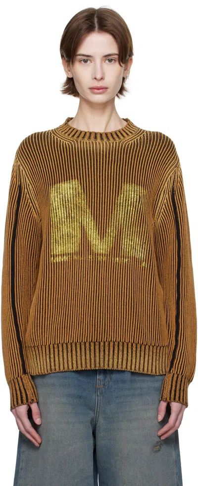 Mm6 Maison Margiela Orange & Black Sunbleached Logo Crewneck Sweater In 001s Saffron/black