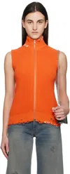 Mm6 Maison Margiela Orange Eaten Knit Logo Zip Up Vest In 186 Orange