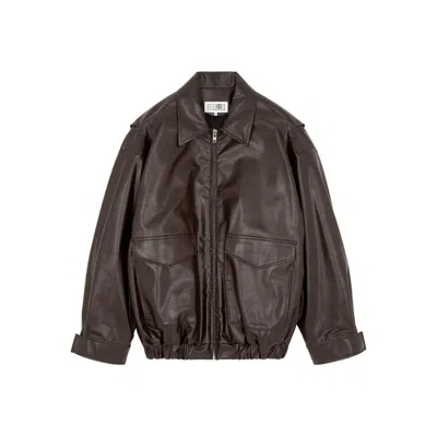 Mm6 Maison Margiela Mm6 By Maison Margiela Brown Leather Jacket With Classic Collar