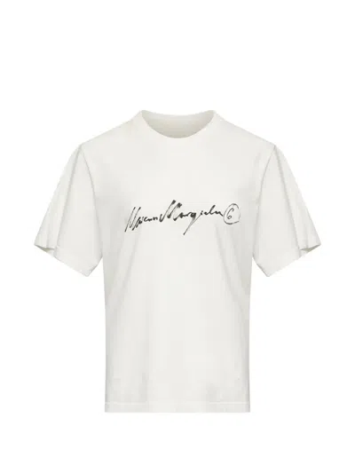 Mm6 Maison Margiela Overdyed Handwritten-print T-shirt In White