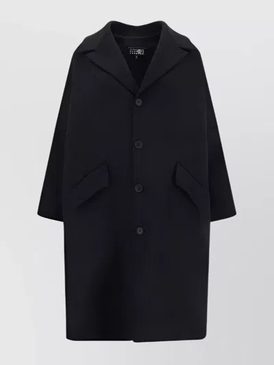 Mm6 Maison Margiela Oversized Coat With Notched Lapels And Back Slit In Black