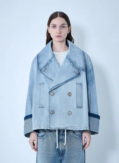 Mm6 Maison Margiela Oversized Denim Peacoat In Blue