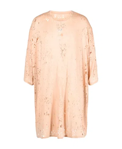 Mm6 Maison Margiela Oversized Distressed T-shirt In Nude