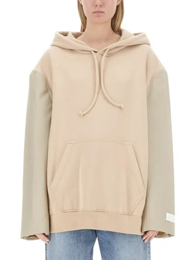 Mm6 Maison Margiela Oversized Hooded Sweatshirt With Contrasting Sleeves