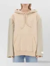Mm6 Maison Margiela Oversized Logo Hooded Sweatshirt With Kangaroo Pocket In Neutral