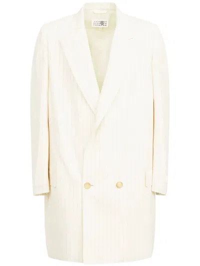 Mm6 Maison Margiela Oversized Pinstripe Double-breasted Blazer In Neutrals
