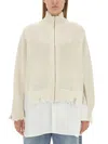 Mm6 Maison Margiela Hybrid Knit And Poplin Cardigan In White