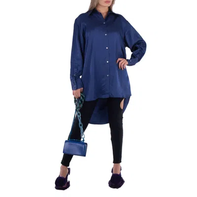 Mm6 Maison Margiela Oversized Satin Cut-out Shirt In Blue