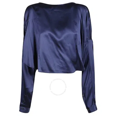 Mm6 Maison Margiela Oversized Satin Cut-out Shirt In Blue