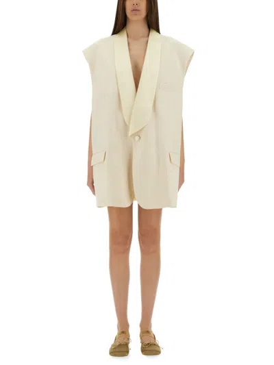 MM6 MAISON MARGIELA OVERSIZED SLEEVELESS JACKET WITH DEEP V-NECK AND WIDE LAPELS