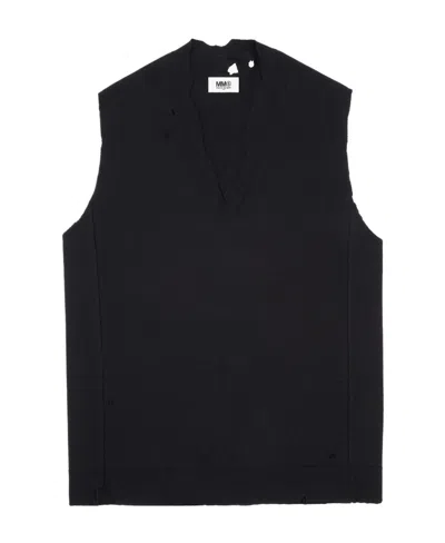 Mm6 Maison Margiela Oversized V-neck Virgin-wool Vest In Black