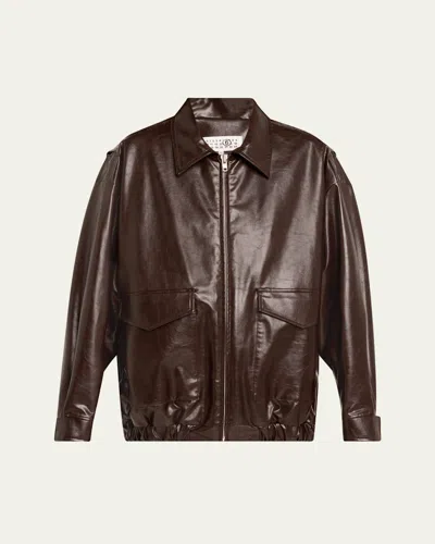 Mm6 Maison Margiela Oversized Vegan Leather Sports Jacket In Brown