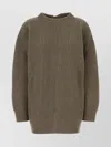Mm6 Maison Margiela Oversized Wool Blend Sweater With Crew Neck In Brown