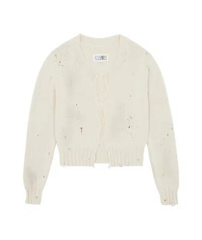 Mm6 Maison Margiela Paint Knit Cardigan In Off-white