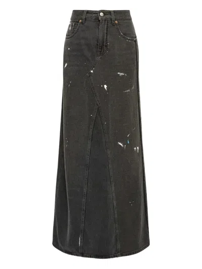 Mm6 Maison Margiela Paint-splatter Denim Skirt In Black
