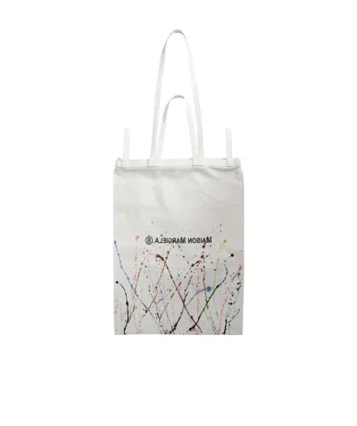 Mm6 Maison Margiela Paint Splatter Detail Tote Bag In White