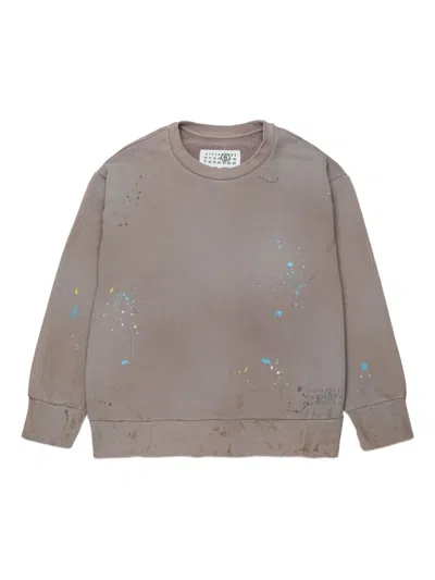 Mm6 Maison Margiela Kids' Paint-splatter Long-sleeves Sweatshirt In Brown