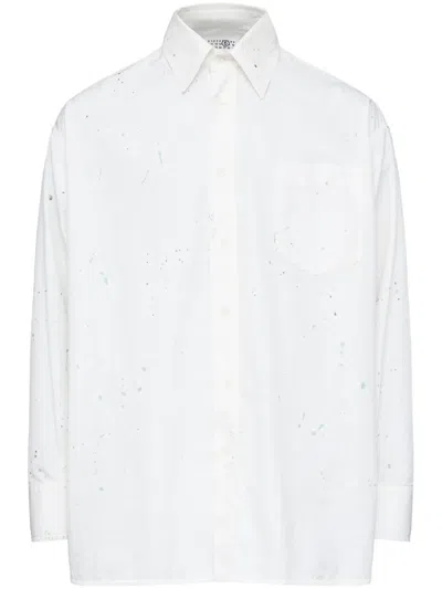 Mm6 Maison Margiela Numbers-motif Poplin Shirt In White