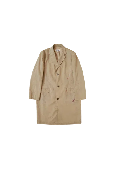 Mm6 Maison Margiela Paint Splatter Trench Coat Beige