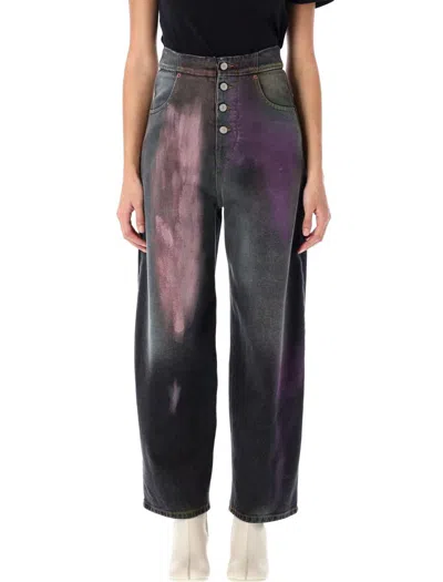Mm6 Maison Margiela Pantalone 5 Tasche Rhianna Jeans In Black Denim With Multicoloured Fading