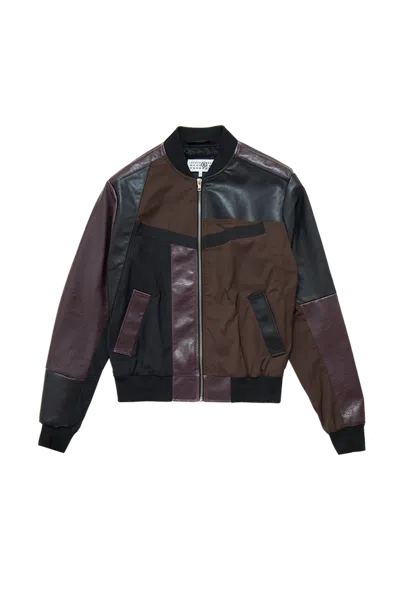 Mm6 Maison Margiela Paneled Bomber Jacket Brown/black/burgundy In Multi