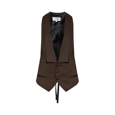 Pre-owned Mm6 Maison Margiela Panelled Belted Waistcoat 'brown' | Women's Size 40