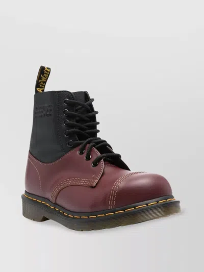 Mm6 Maison Margiela Panelled Leather Ankle Boots With Contrast Stitching In Rosso E Nero