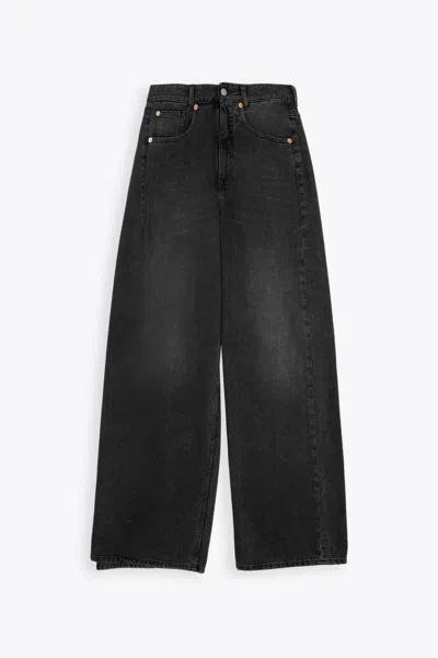 Mm6 Maison Margiela Pantalone 5 Tasche Black Denim Baggy Pant With Side Panel Detail In Denim Nero