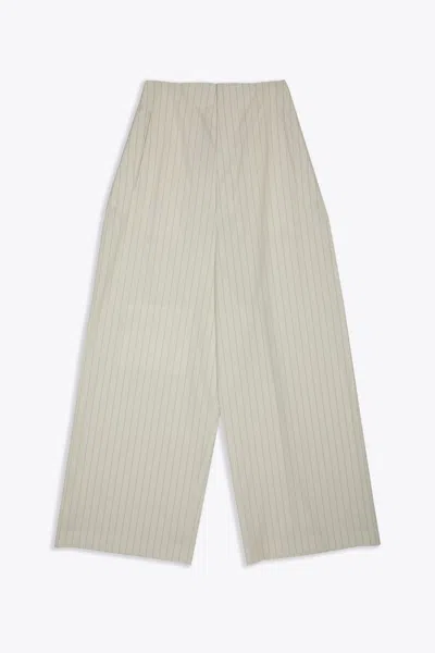 Mm6 Maison Margiela Pantalone Off White Pinstriped Baggy Tailored Pant In Panna