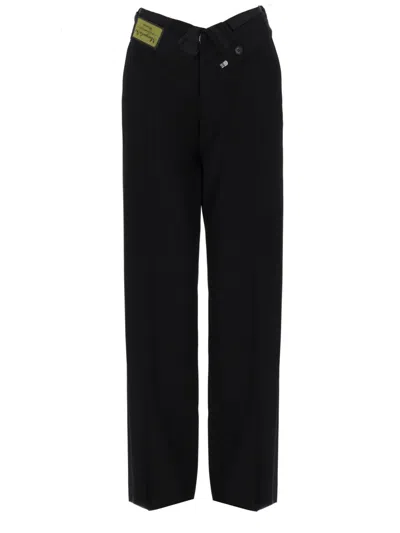 Mm6 Maison Margiela Neutrals Cross-over Waistband Straight-leg Pants In Black