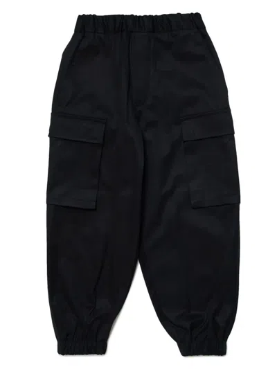 Mm6 Maison Margiela Kids' Cotton Denim Cargo Pants In Black  