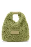 Mm6 Maison Margiela Mini Shearling Wool Crossbody Bag With Leather Handle