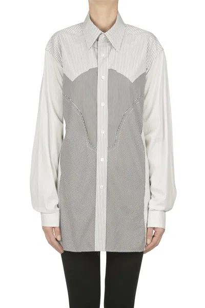 Mm6 Maison Margiela Patchwork Striped Cotton Shirt In Gray