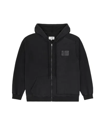 Mm6 Maison Margiela Patchwork Zip-up Cotton Hoodie In Black