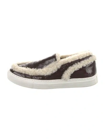 Pre-owned Mm6 Maison Margiela Patent Leather Fur Trim Sneakers In Black