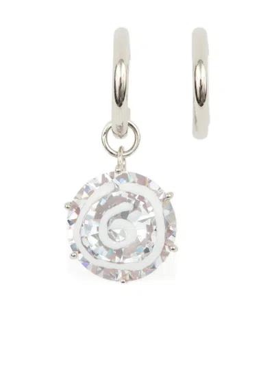 Mm6 Maison Margiela Pendant-embellished Hoop Earrings In Silver