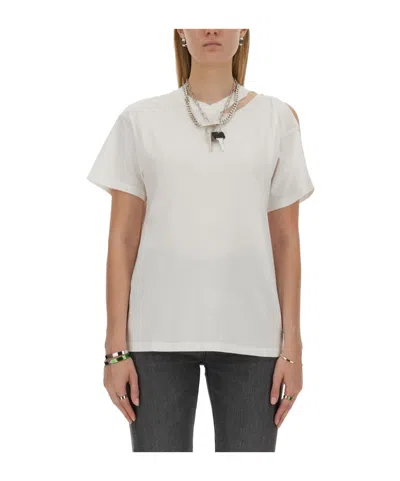 Mm6 Maison Margiela Pin-detail Cotton T-shirt In White