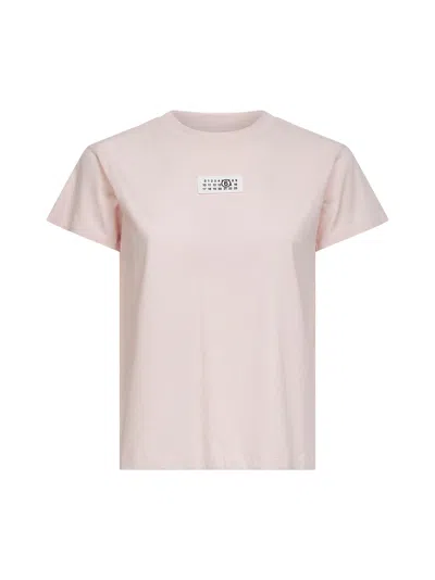 Mm6 Maison Margiela Crew Neck Short Sleeve Cotton Jersey Top In Pink