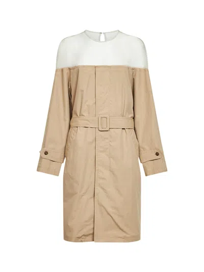 Mm6 Maison Margiela Pinky Beige Cotton-nylon Midi Trench Dress In Brown