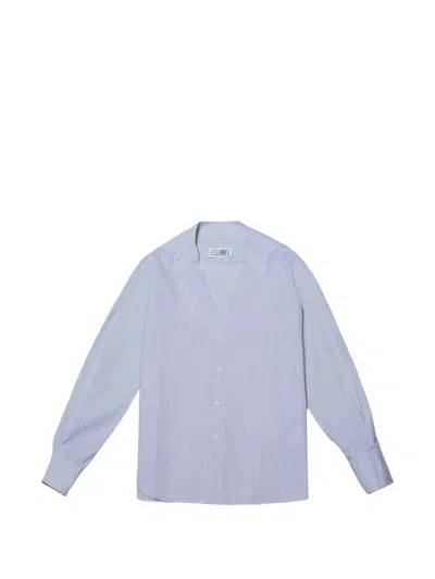 Mm6 Maison Margiela Pinstripe V-neck Shirt In Blue