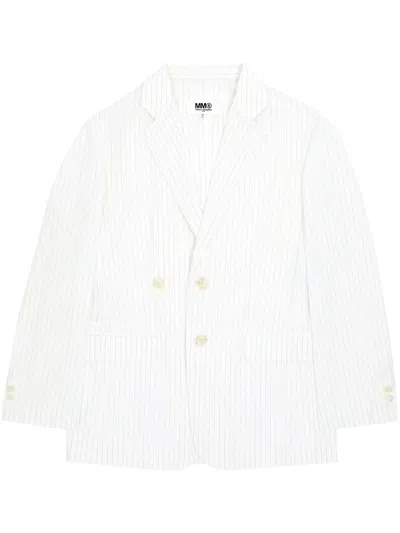 Mm6 Maison Margiela Pinstripe Double-breasted Blazer In 001f Off White