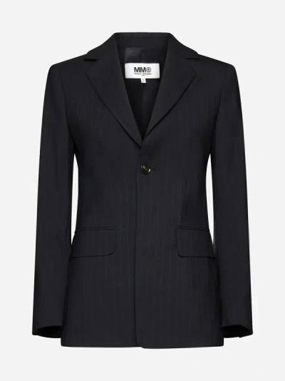 Mm6 Maison Margiela Pinstriped Wool-blend Single-breasted Blazer In Black