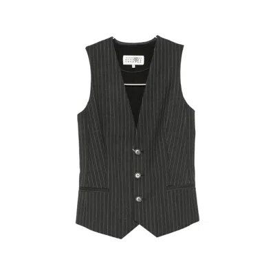 Mm6 Maison Margiela Pinstripe-pattern Sleeveless Waistcoat In Black
