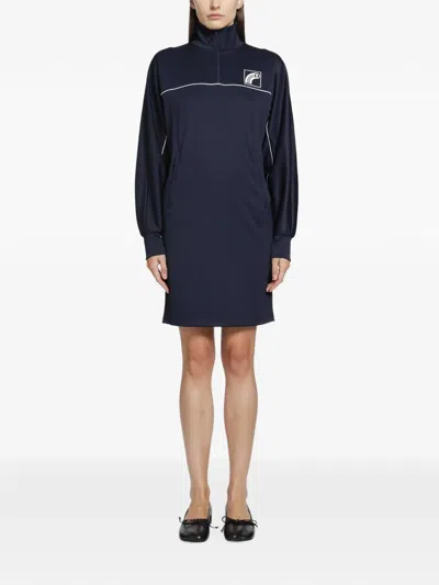 Mm6 Maison Margiela Embroidered Jersey Mini Dress In Blue