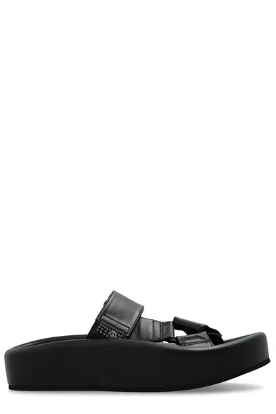 Mm6 Maison Margiela Webbing Slip-on Platform Sandals In Black