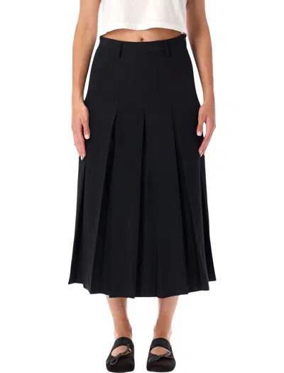 Mm6 Maison Margiela Pleated Asymmetric Midi Skirt With Distinctive Topstitching In Black