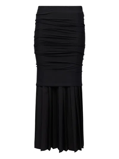 Mm6 Maison Margiela Pleated Black Skirt With Textured Ruching